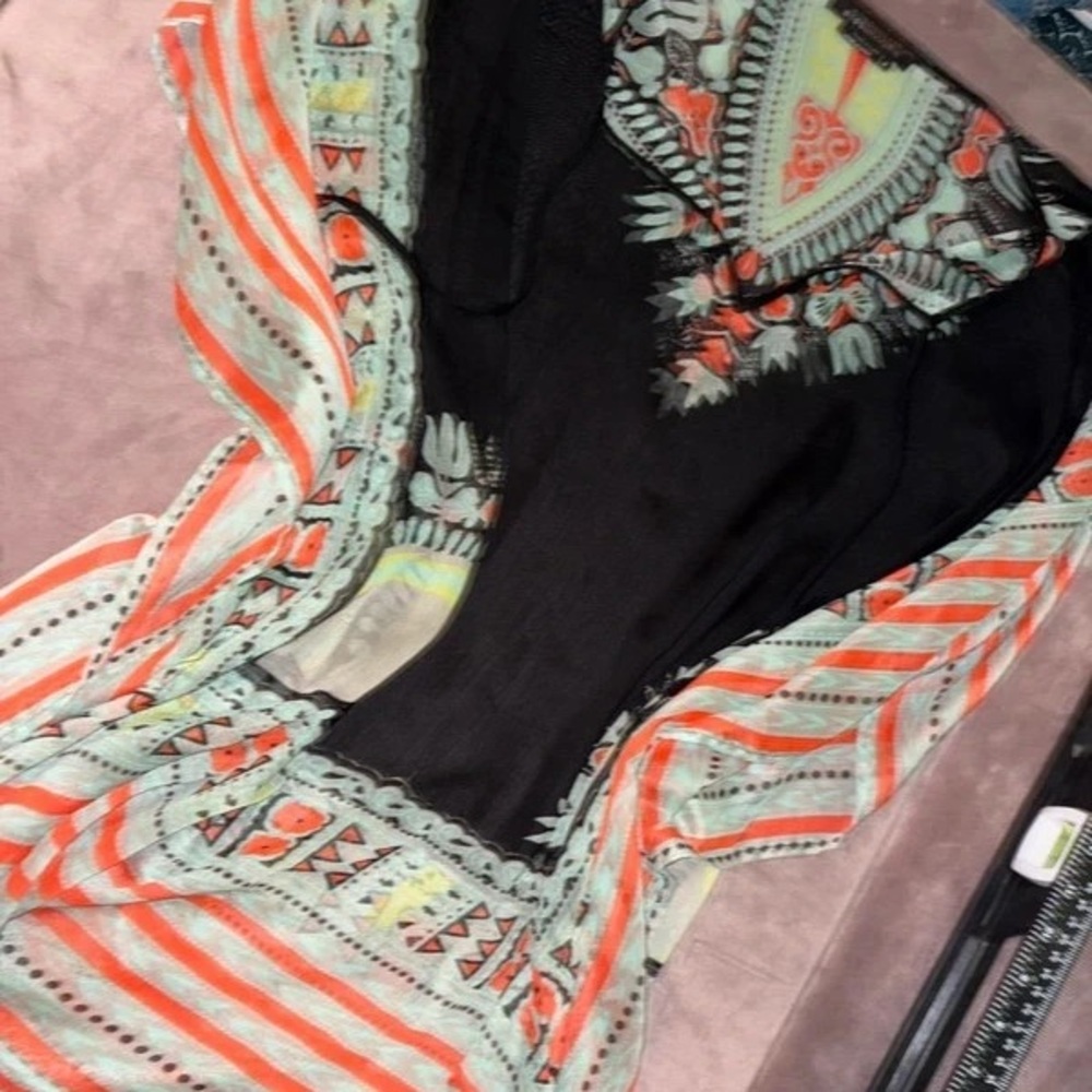 Lightweight Coral & Mint Striped Women’s Swim Coverup - Picture 3 of 4